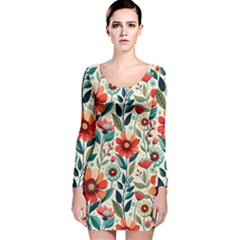 Flowers Flora Floral Background Pattern Nature Seamless Bloom Background Wallpaper Spring Long Sleeve Velvet Bodycon Dress