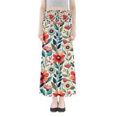 Flowers Flora Floral Background Pattern Nature Seamless Bloom Background Wallpaper Spring Full Length Maxi Skirt