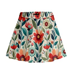 Flowers Flora Floral Background Pattern Nature Seamless Bloom Background Wallpaper Spring Mini Flare Skirt