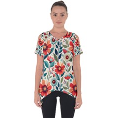 Flowers Flora Floral Background Pattern Nature Seamless Bloom Background Wallpaper Spring Cut Out Side Drop T-shirt by Maspions