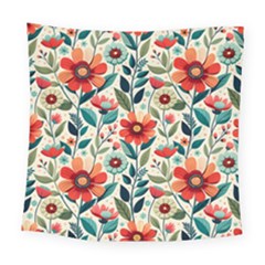 Flowers Flora Floral Background Pattern Nature Seamless Bloom Background Wallpaper Spring Square Tapestry (large)