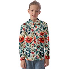 Flowers Flora Floral Background Pattern Nature Seamless Bloom Background Wallpaper Spring Kids  Long Sleeve Shirt