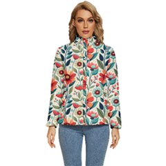 Flowers Flora Floral Background Pattern Nature Seamless Bloom Background Wallpaper Spring Women s Puffer Bubble Jacket Coat