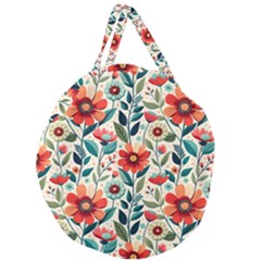 Flowers Flora Floral Background Pattern Nature Seamless Bloom Background Wallpaper Spring Giant Round Zipper Tote