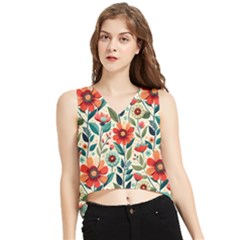 Flowers Flora Floral Background Pattern Nature Seamless Bloom Background Wallpaper Spring V-neck Cropped Tank Top