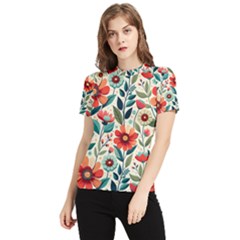 Flowers Flora Floral Background Pattern Nature Seamless Bloom Background Wallpaper Spring Women s Short Sleeve Rash Guard