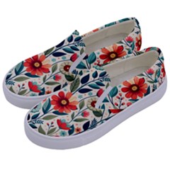 Flowers Flora Floral Background Pattern Nature Seamless Bloom Background Wallpaper Spring Kids  Canvas Slip Ons by Maspions