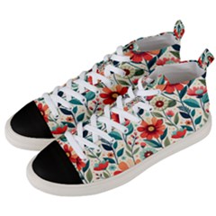 Flowers Flora Floral Background Pattern Nature Seamless Bloom Background Wallpaper Spring Men s Mid-top Canvas Sneakers by Maspions