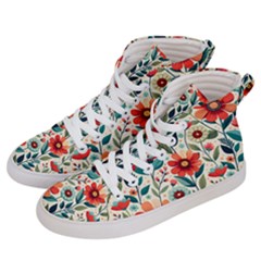 Flowers Flora Floral Background Pattern Nature Seamless Bloom Background Wallpaper Spring Men s Hi-top Skate Sneakers by Maspions