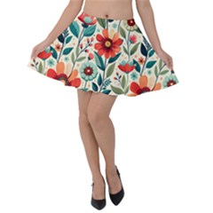 Flowers Flora Floral Background Pattern Nature Seamless Bloom Background Wallpaper Spring Velvet Skater Skirt