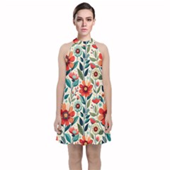 Flowers Flora Floral Background Pattern Nature Seamless Bloom Background Wallpaper Spring Velvet Halter Neckline Dress 