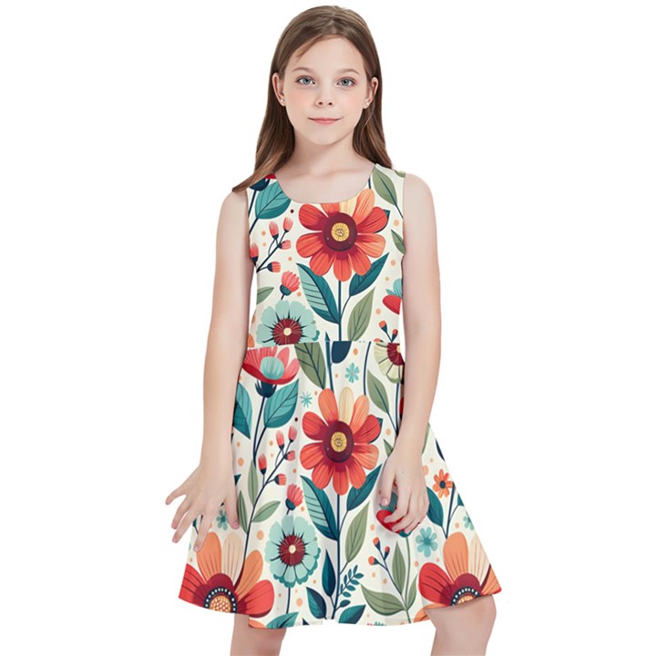 Flowers Flora Floral Background Pattern Nature Seamless Bloom Background Wallpaper Spring Kids  Skater Dress