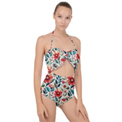 Flowers Flora Floral Background Pattern Nature Seamless Bloom Background Wallpaper Spring Scallop Top Cut Out Swimsuit