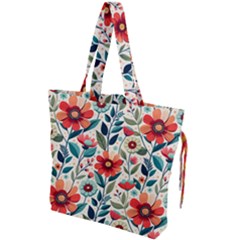 Flowers Flora Floral Background Pattern Nature Seamless Bloom Background Wallpaper Spring Drawstring Tote Bag