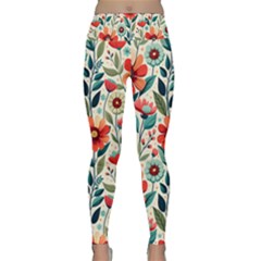 Flowers Flora Floral Background Pattern Nature Seamless Bloom Background Wallpaper Spring Lightweight Velour Classic Yoga Leggings