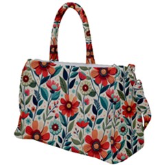 Flowers Flora Floral Background Pattern Nature Seamless Bloom Background Wallpaper Spring Duffel Travel Bag