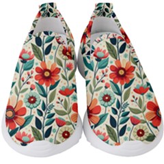 Flowers Flora Floral Background Pattern Nature Seamless Bloom Background Wallpaper Spring Kids  Slip On Sneakers