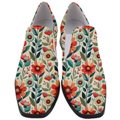 Flowers Flora Floral Background Pattern Nature Seamless Bloom Background Wallpaper Spring Women Slip On Heel Loafers