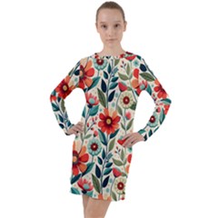 Flowers Flora Floral Background Pattern Nature Seamless Bloom Background Wallpaper Spring Long Sleeve Hoodie Dress