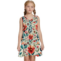 Flowers Flora Floral Background Pattern Nature Seamless Bloom Background Wallpaper Spring Kids  Sleeveless Tiered Mini Dress