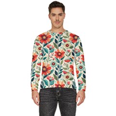 Flowers Flora Floral Background Pattern Nature Seamless Bloom Background Wallpaper Spring Men s Fleece Sweatshirt