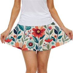 Flowers Flora Floral Background Pattern Nature Seamless Bloom Background Wallpaper Spring Women s Skort