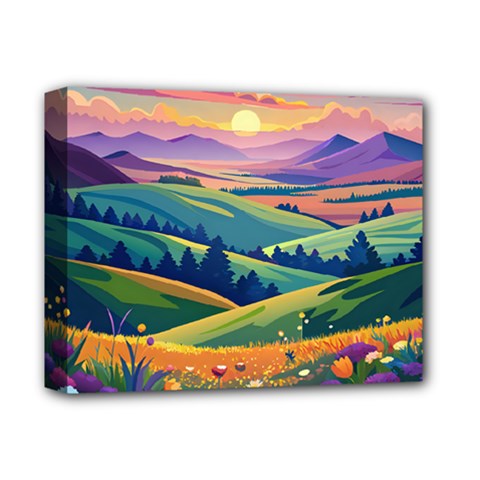 Field Valley Nature Meadows Flowers Dawn Landscape Deluxe Canvas 14  X 11  (stretched) by Maspions