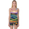 Field Valley Nature Meadows Flowers Dawn Landscape One Piece Boyleg Swimsuit View1