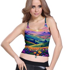 Field Valley Nature Meadows Flowers Dawn Landscape Spaghetti Strap Bra Top