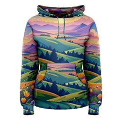 Field Valley Nature Meadows Flowers Dawn Landscape Women s Pullover Hoodie