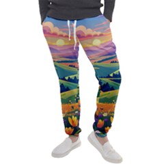 Field Valley Nature Meadows Flowers Dawn Landscape Men s Jogger Sweatpants