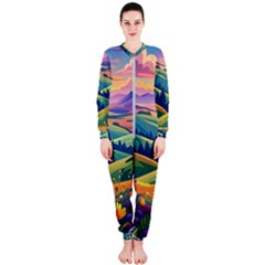 Field Valley Nature Meadows Flowers Dawn Landscape Onepiece Jumpsuit (ladies)