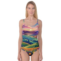 Field Valley Nature Meadows Flowers Dawn Landscape Camisole Leotard 