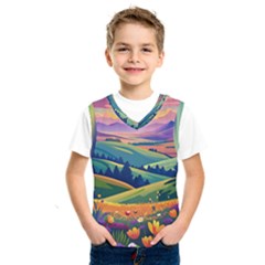 Field Valley Nature Meadows Flowers Dawn Landscape Kids  Basketball Tank Top