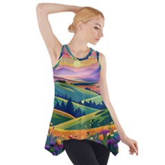 Field Valley Nature Meadows Flowers Dawn Landscape Side Drop Tank Tunic