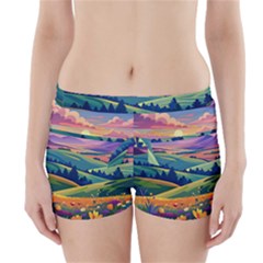 Field Valley Nature Meadows Flowers Dawn Landscape Boyleg Bikini Wrap Bottoms