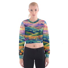 Field Valley Nature Meadows Flowers Dawn Landscape Cropped Sweatshirt