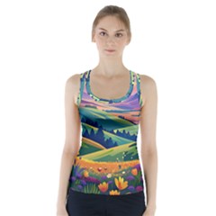 Field Valley Nature Meadows Flowers Dawn Landscape Racer Back Sports Top by Maspions