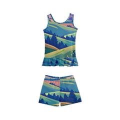 Field Valley Nature Meadows Flowers Dawn Landscape Kids  Boyleg Swimsuit