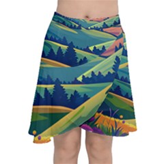 Field Valley Nature Meadows Flowers Dawn Landscape Chiffon Wrap Front Skirt