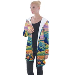 Field Valley Nature Meadows Flowers Dawn Landscape Longline Hooded Cardigan