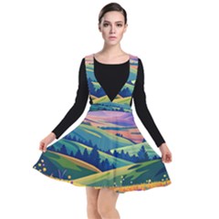 Field Valley Nature Meadows Flowers Dawn Landscape Plunge Pinafore Dress