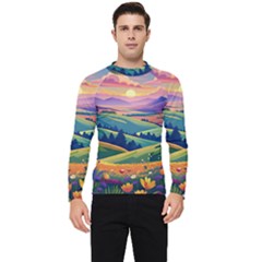 Field Valley Nature Meadows Flowers Dawn Landscape Men s Long Sleeve Rash Guard