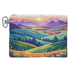 Field Valley Nature Meadows Flowers Dawn Landscape Canvas Cosmetic Bag (xl)