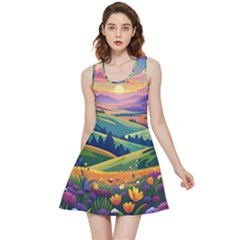 Field Valley Nature Meadows Flowers Dawn Landscape Inside Out Reversible Sleeveless Dress