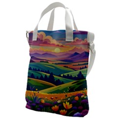 Field Valley Nature Meadows Flowers Dawn Landscape Canvas Messenger Bag by Maspions