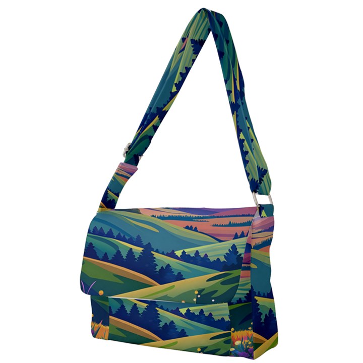 Field Valley Nature Meadows Flowers Dawn Landscape Full Print Messenger Bag (S)