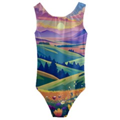 Field Valley Nature Meadows Flowers Dawn Landscape Kids  Cut-out Back One Piece Swimsuit