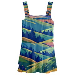 Field Valley Nature Meadows Flowers Dawn Landscape Kids  Layered Skirt Swimsuit