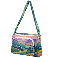 Field Valley Nature Meadows Flowers Dawn Landscape Front Pocket Crossbody Bag by Maspions